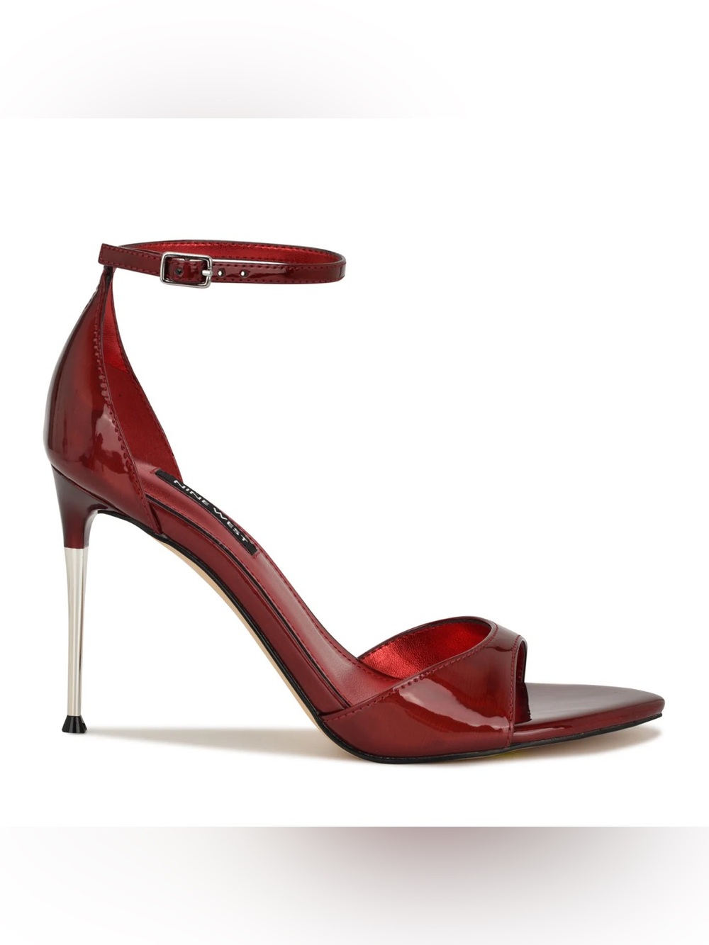 12 Nine West Serven Ankle Strap stiletto Sandal metallic red